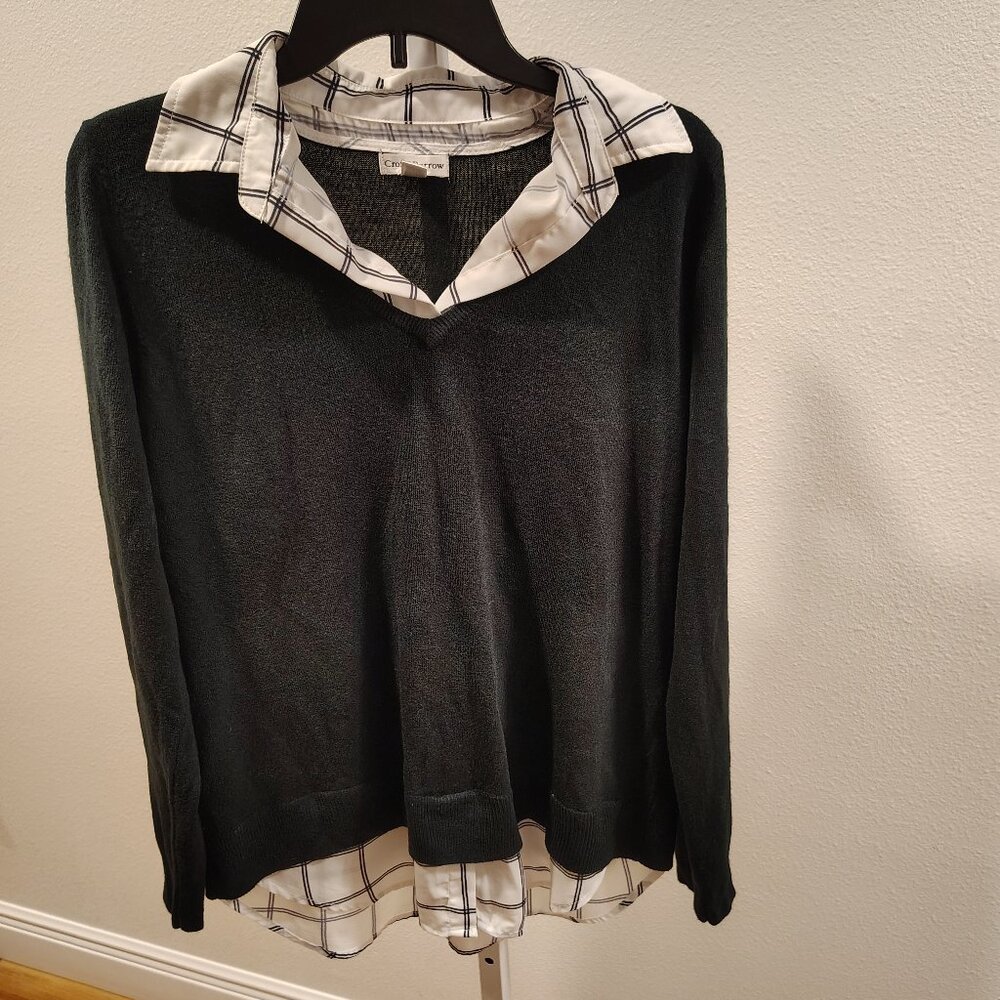 Croft & Barrow Women's 2 Fer Sweater Blouse Size XL Black & White Layered